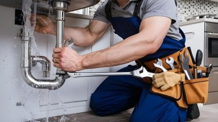 Technician using electronic equipment to detect a plumbing leak in Clermont